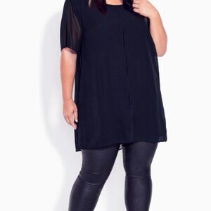 Overlay Mixed Media Top - Chiffon & stretch material. Size 18/20 - Black